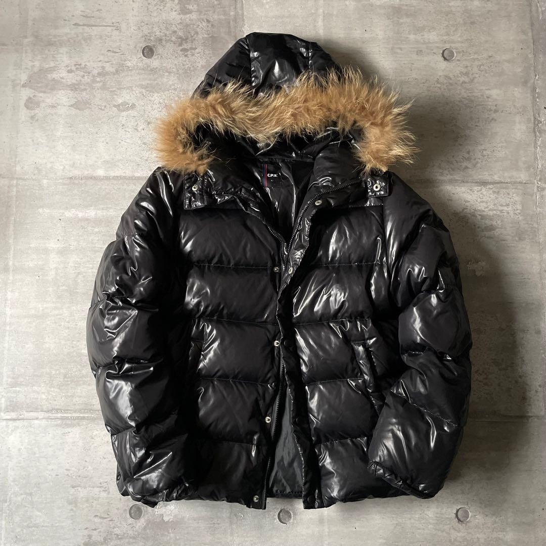 y2k ファー付き ダウンジャケット 平成ギャル男 光沢 ダブルジップ