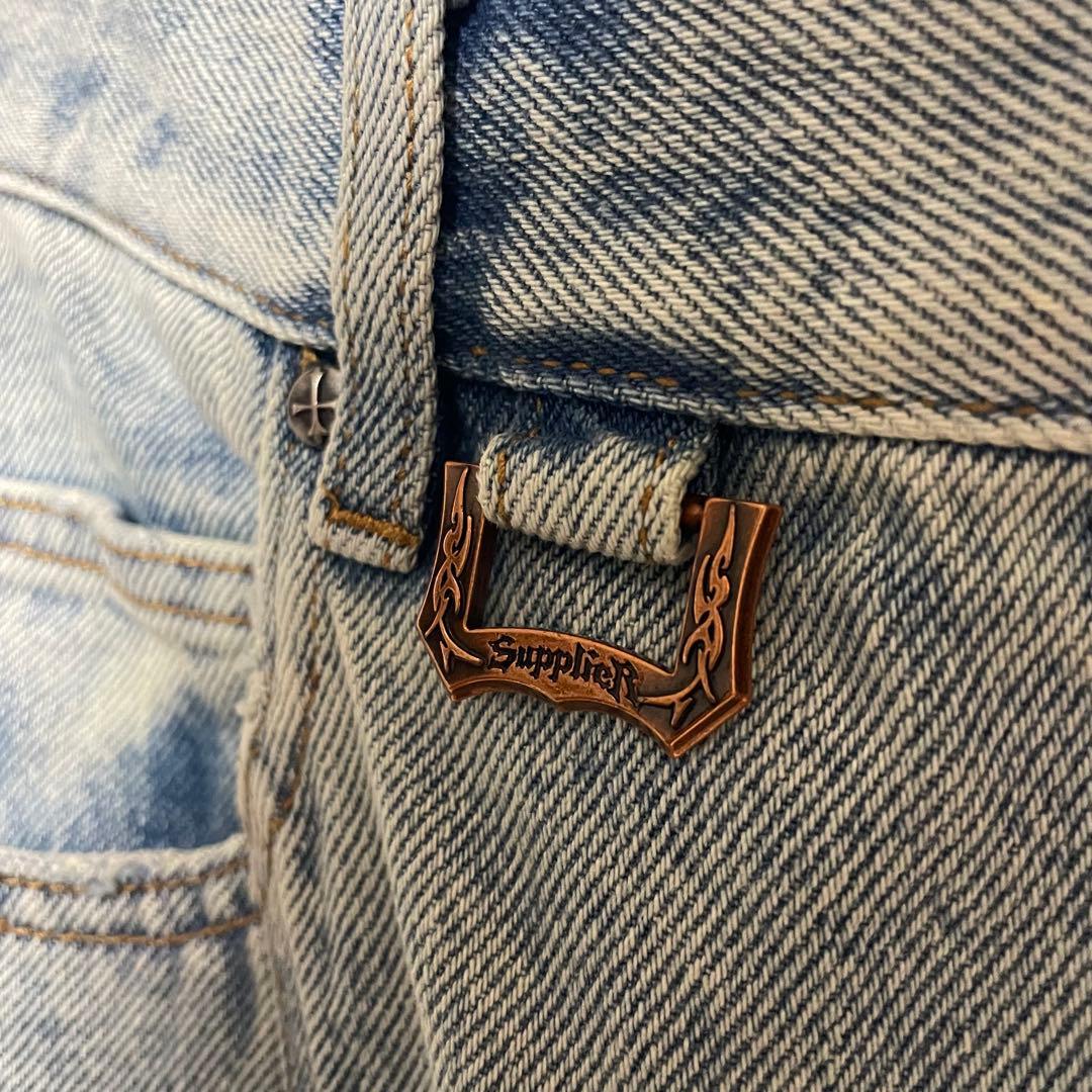 SUPPLIER サプライヤー クロスレザーパッチ バギーデニムパンツ - メルカリ