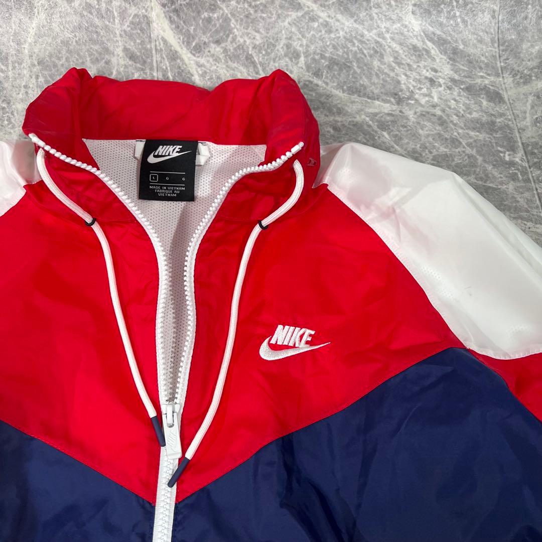 NIKE ナイキ ナイロンジャケット フード収納 トリコロール メンズ L