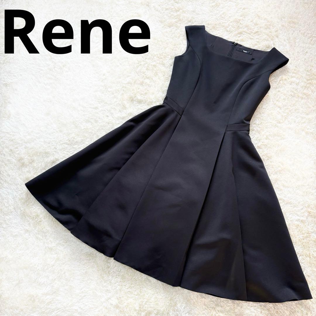 【美品】ルネ　ワンピース　ブラック　34　フレア　Aライン　ひざ丈 美品】ルネ ワンピース ブラック 34 フレア Aライン ひざ丈 - メルカリ