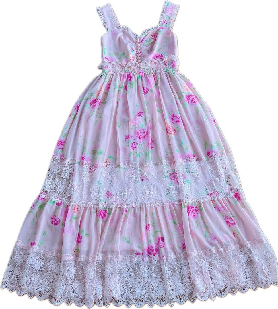 ジーザスディアマンテ シシリアマキシワンピ 新ぼかし薔薇柄ピンク 38