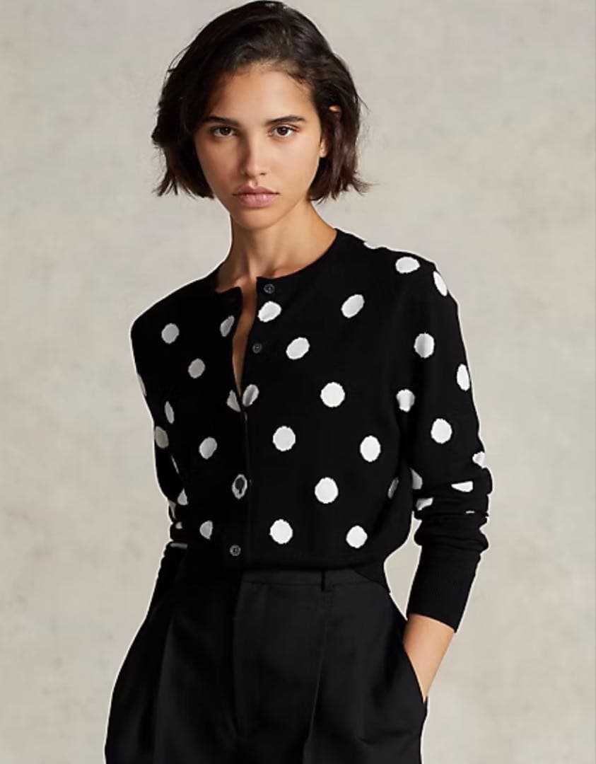 【未使用】ポロラルフローレン雑誌掲載ウール100%ドット柄ショートカーディガン 超希少】ラルフローレン名作・90's/90年代ショールカラーカーディガン