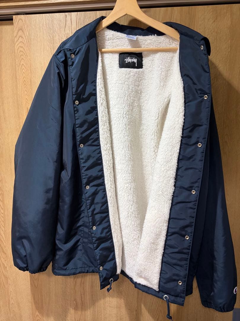 ヤ*ス様 STUSSY チャンピオン 別注 コーチジャケット ネイビー 裏ボア