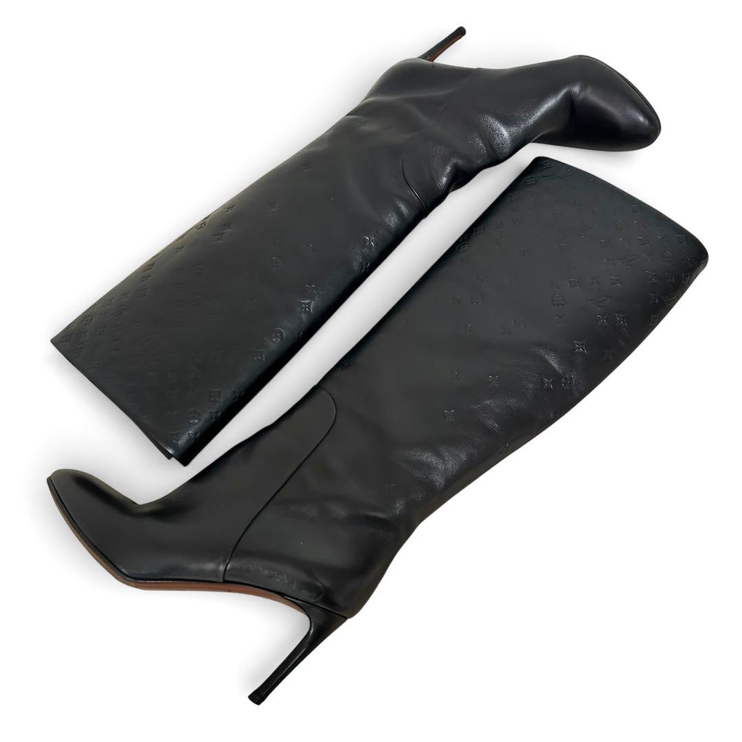 ルイヴィトン ロングブーツ モノグラム レザー ブラック 24.5cm 38