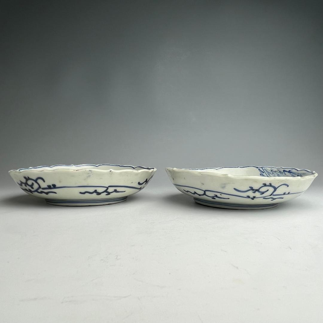 古伊万里 染付 柳紋陵花皿 六客