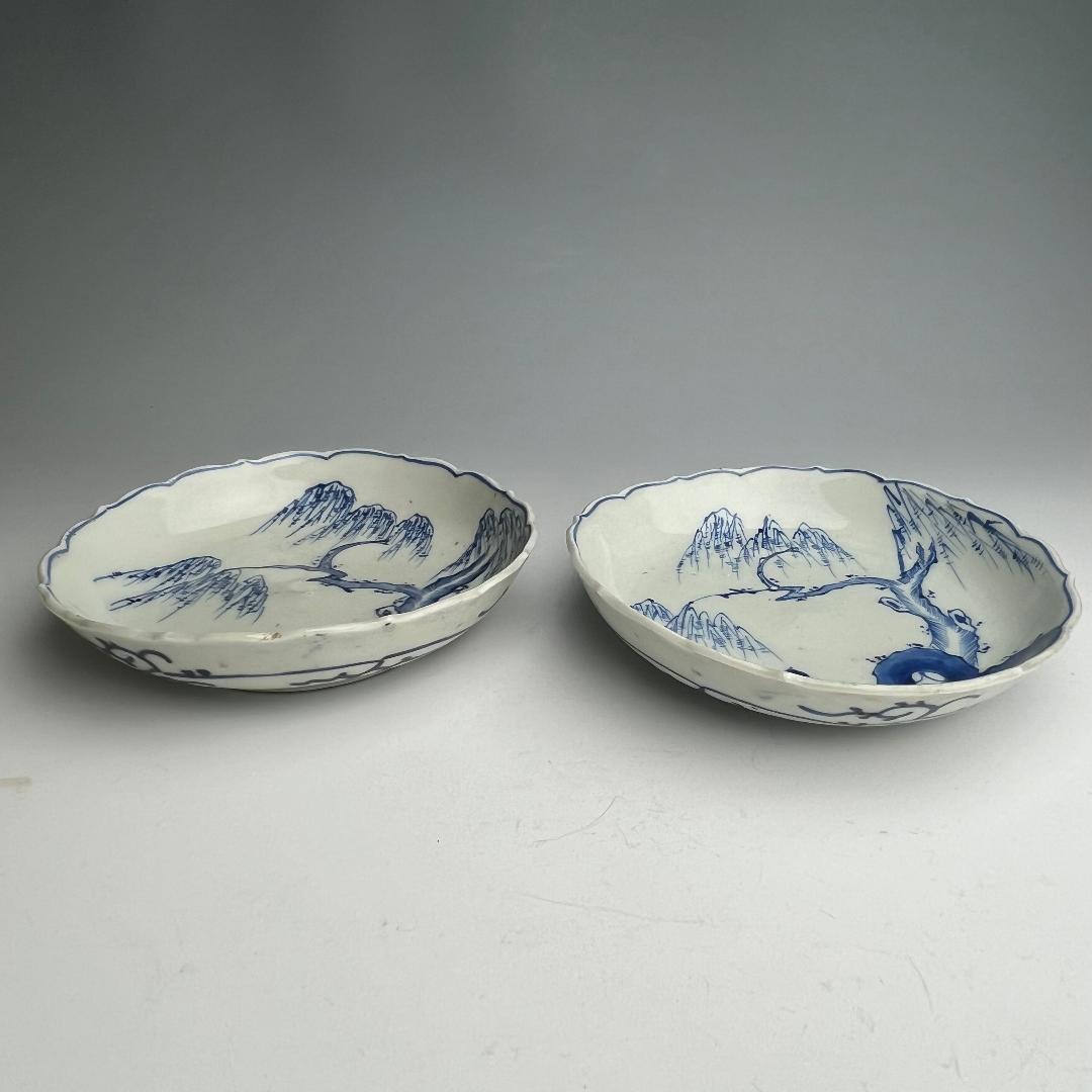 古伊万里 染付 柳紋陵花皿 六客