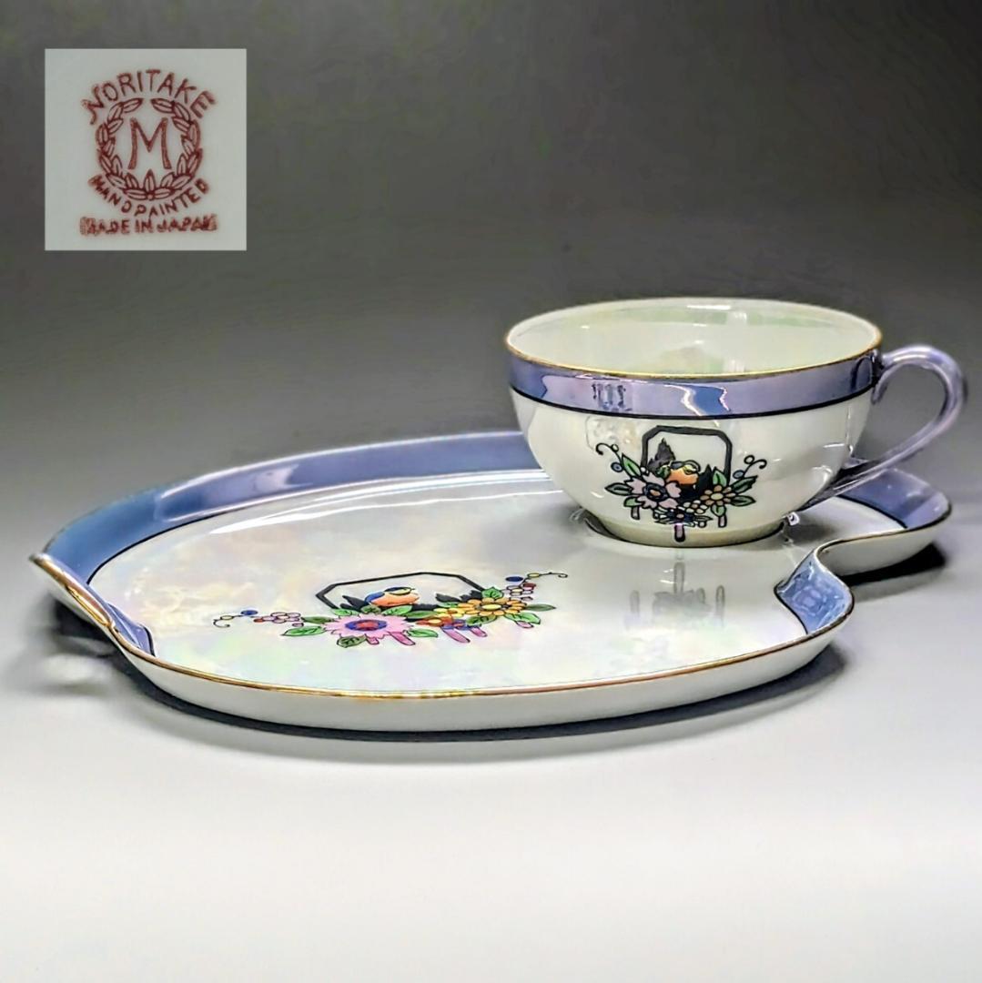 オールドノリタケ アールデコ期 虹ラスター彩 南国鳥と花絵柄の