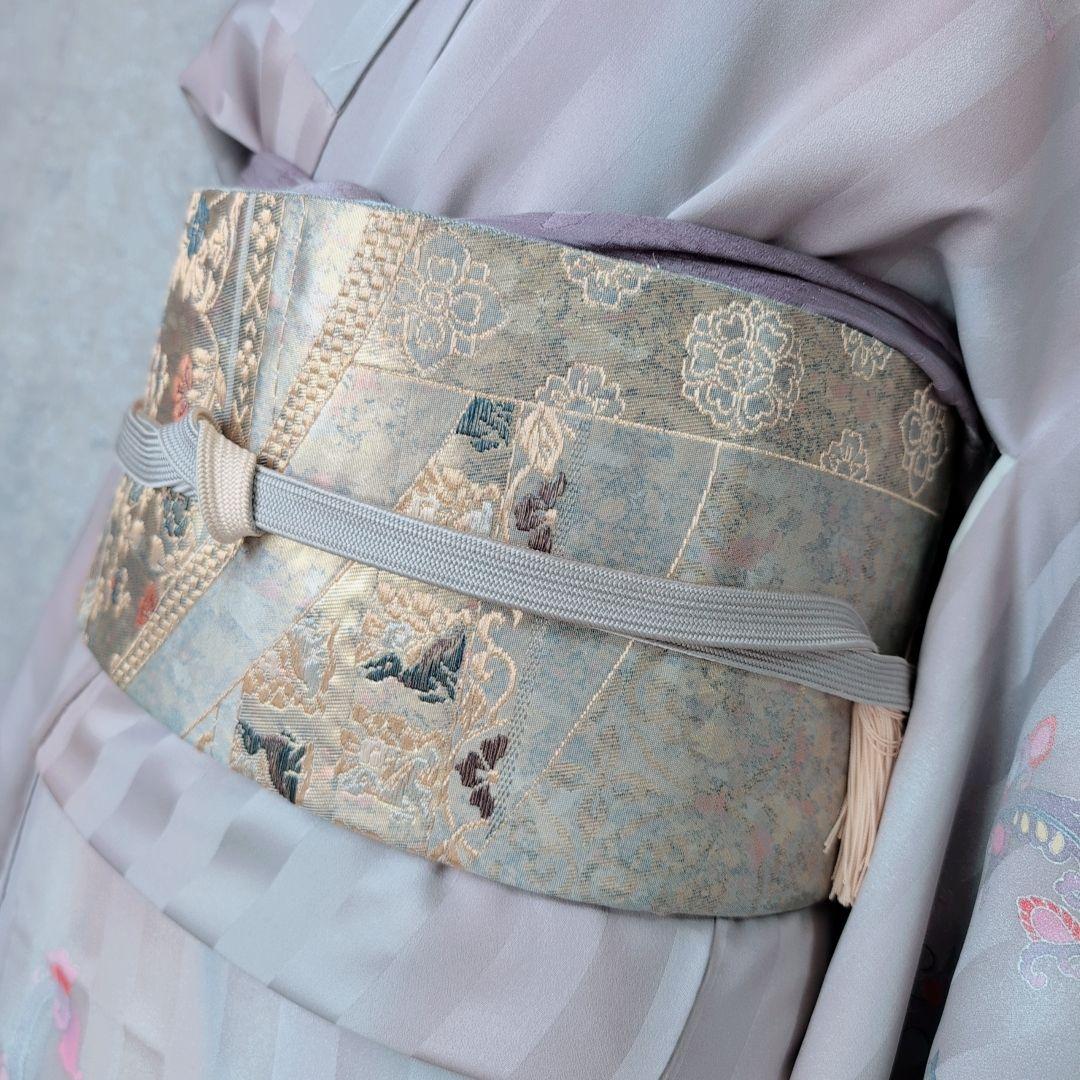 訪問着 フルセット 着物 正絹 ストライプ 幻想 銀花 おしゃれ しつけ糸