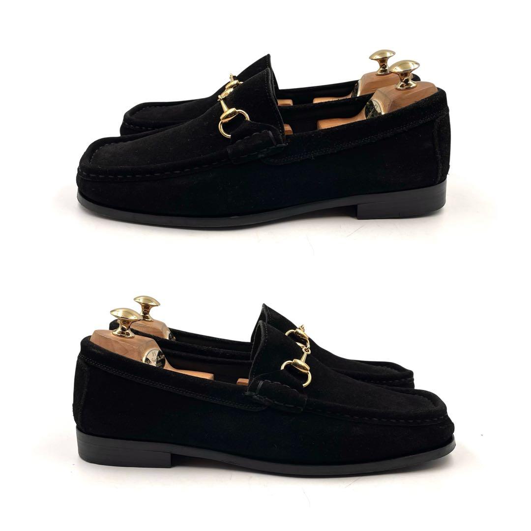 超美品》グッチ ホース ビット ローファー スウェード レザー 黒系 41