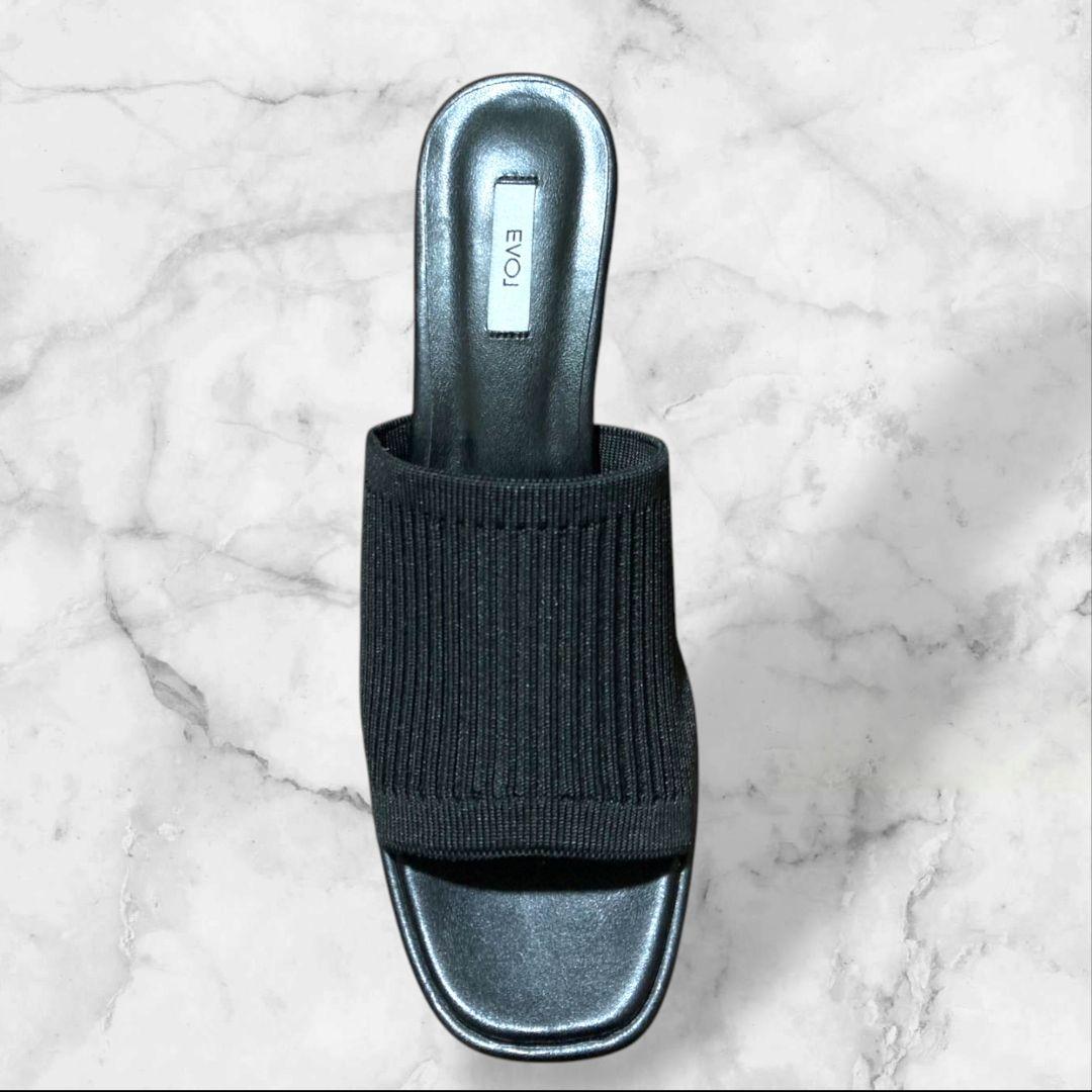 【ラスト1点早い者勝ち】EVOL クリアヒールミュール - ブラック　Lサイズ EVOL/イーボル】 コイン6.5cmヒールローファー IX5521 （ブラック