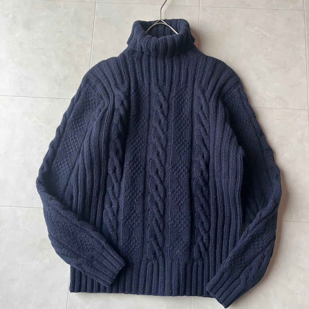 ポロラルフローレン ハンドニット 肉厚 タートルネックケーブル 紺 M