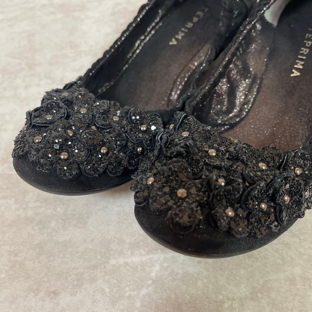 美品✨アンテプリマ フラワーフラットシューズ 22.5 黒 - メルカリ