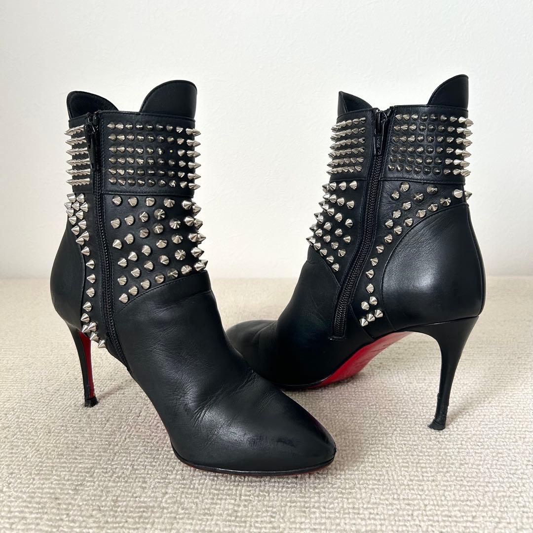クリスチャン ルブタン ショートブーツ スタッズ 22.5cm レザー 黒