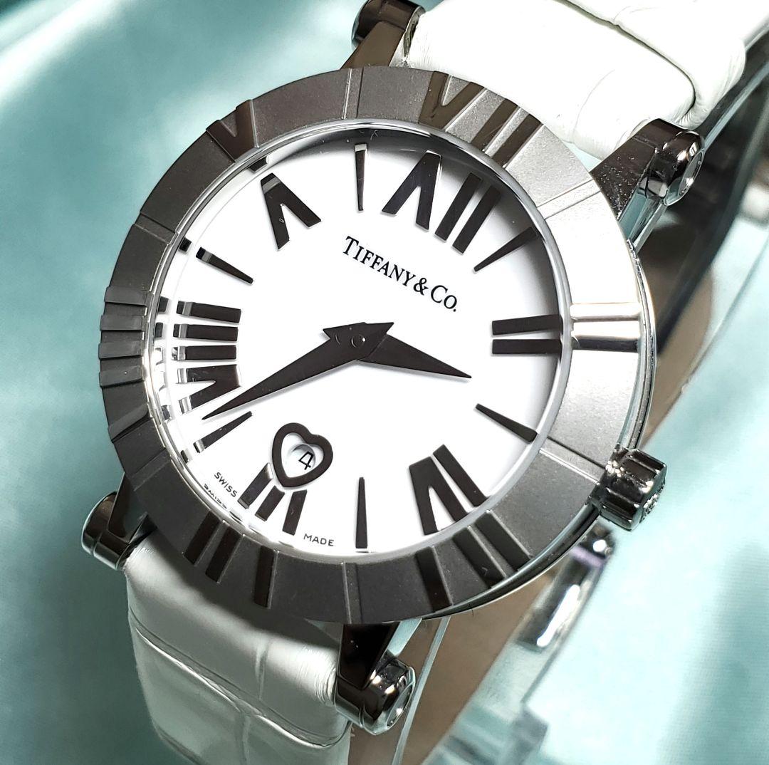 【極美品】純正ベルト　ティファニー　アトラス ホワイトレザー 　腕時計 Tiffany Atlas ティファニー TIFFANY&Co. アトラス ハートデイト 白