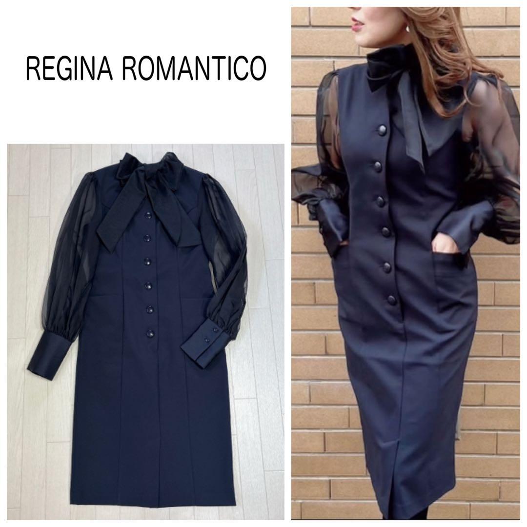 レジーナロマンティコ オーガンジースリーブワンピース リボン ネイビー 36 レジーナロマンティコ オーガンジースリーブワンピース リボン