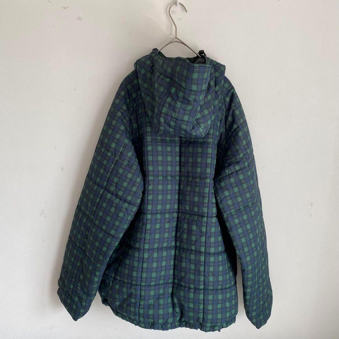 コロンビア】チェック 中綿 ジャケット【L】緑 紺 フード ジャンパー