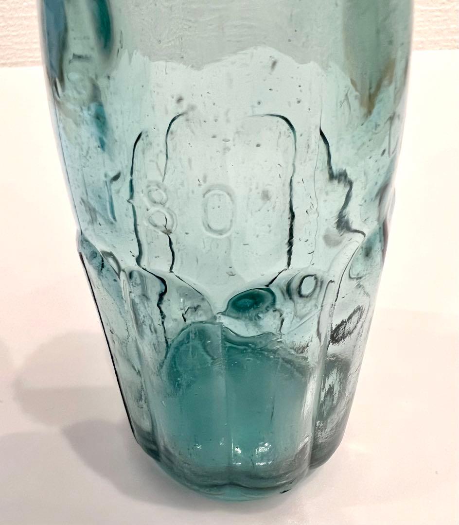 アンティーク イチゴ水瓶 型吹きガラス 昭和初期 蓋・ラベル有り 希少