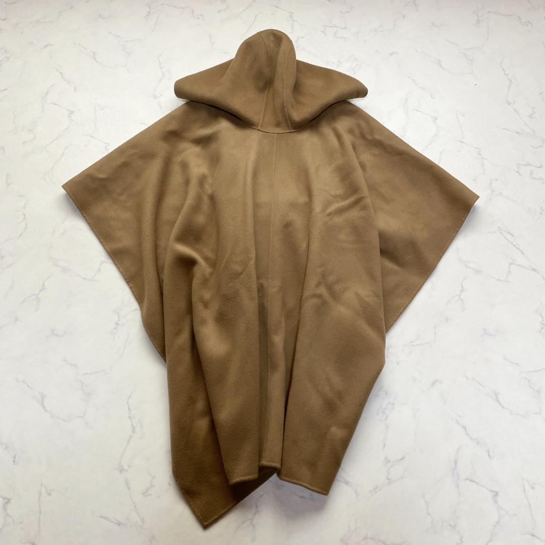 セオリー カシミヤ混 フード付きポンチョ ラップコート キャメル