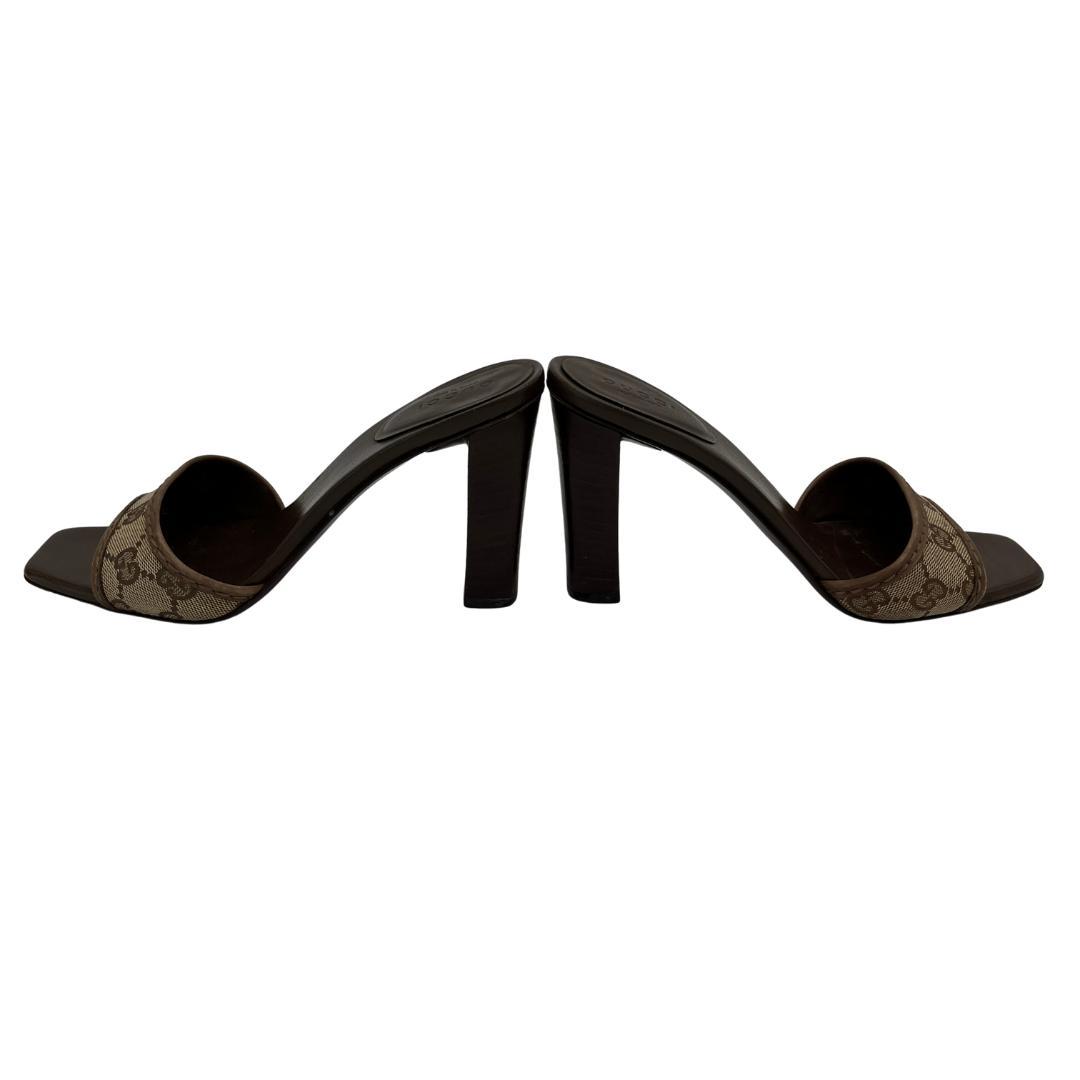 GUCCI】ミュール サンダル GGキャンバス 37C ブラウン系 ハイヒール