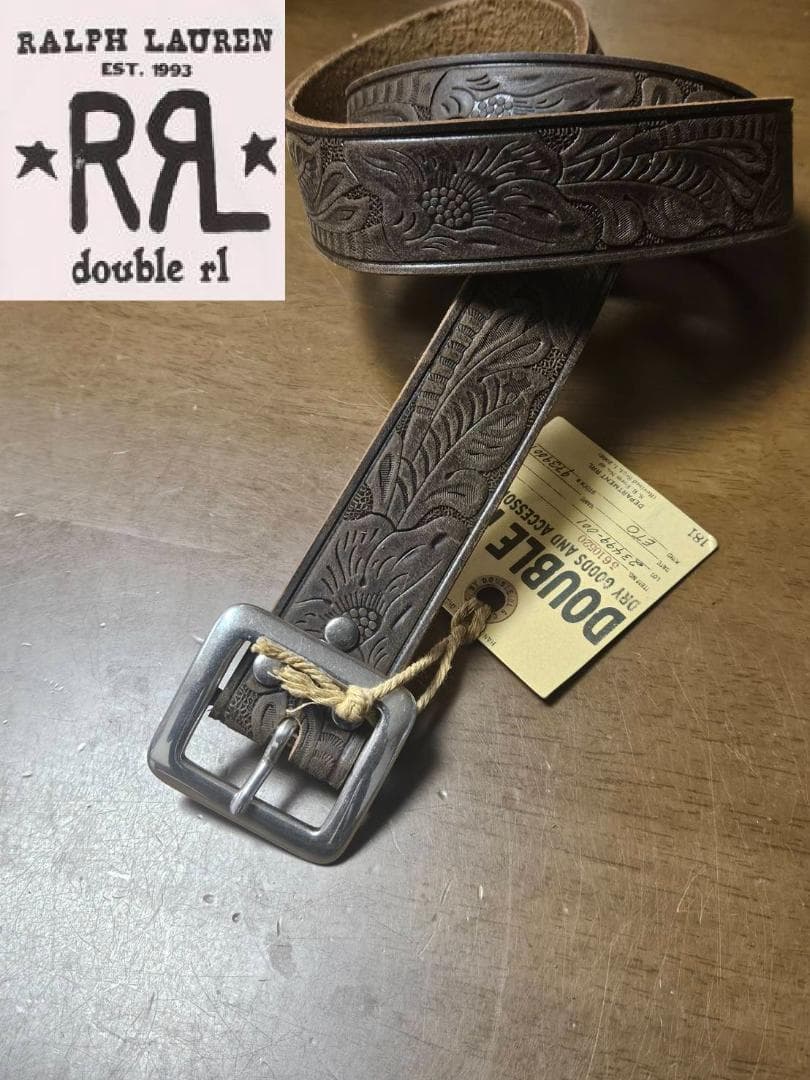 【新品未使用】RRL アメリカンヴィンテージエンボス加工 ブラウンベルト 新品未使用】RRL アメリカンヴィンテージエンボス加工 ブラウンベルト