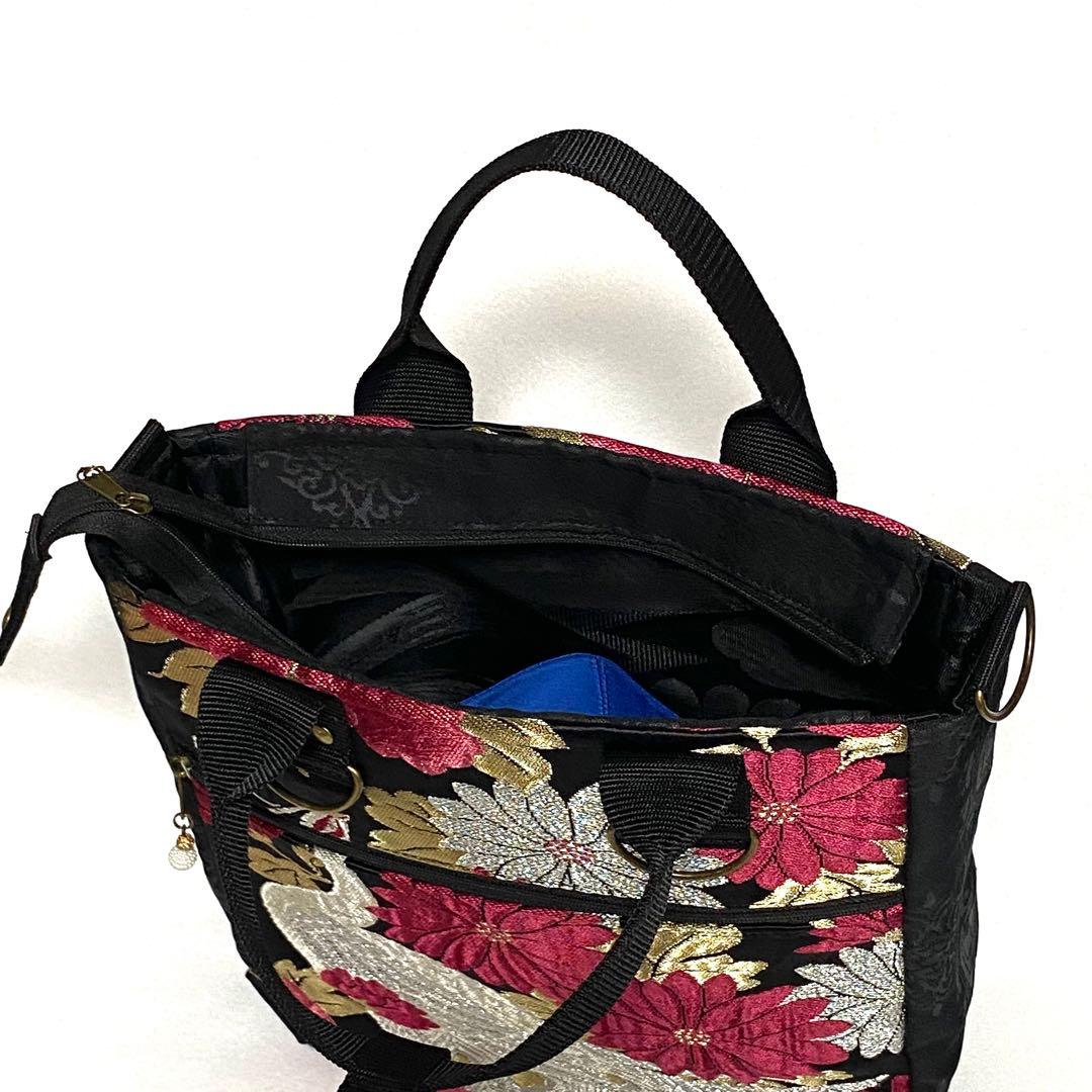 378 帯リメイク 白孔雀の縦型リュック 3wayバッグ 匿名配送