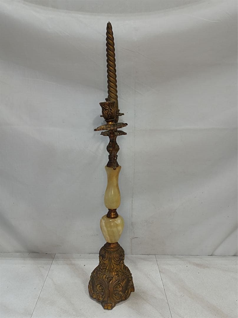 八6564] 真鍮製 大理石 燭台 キャンドルスタンド