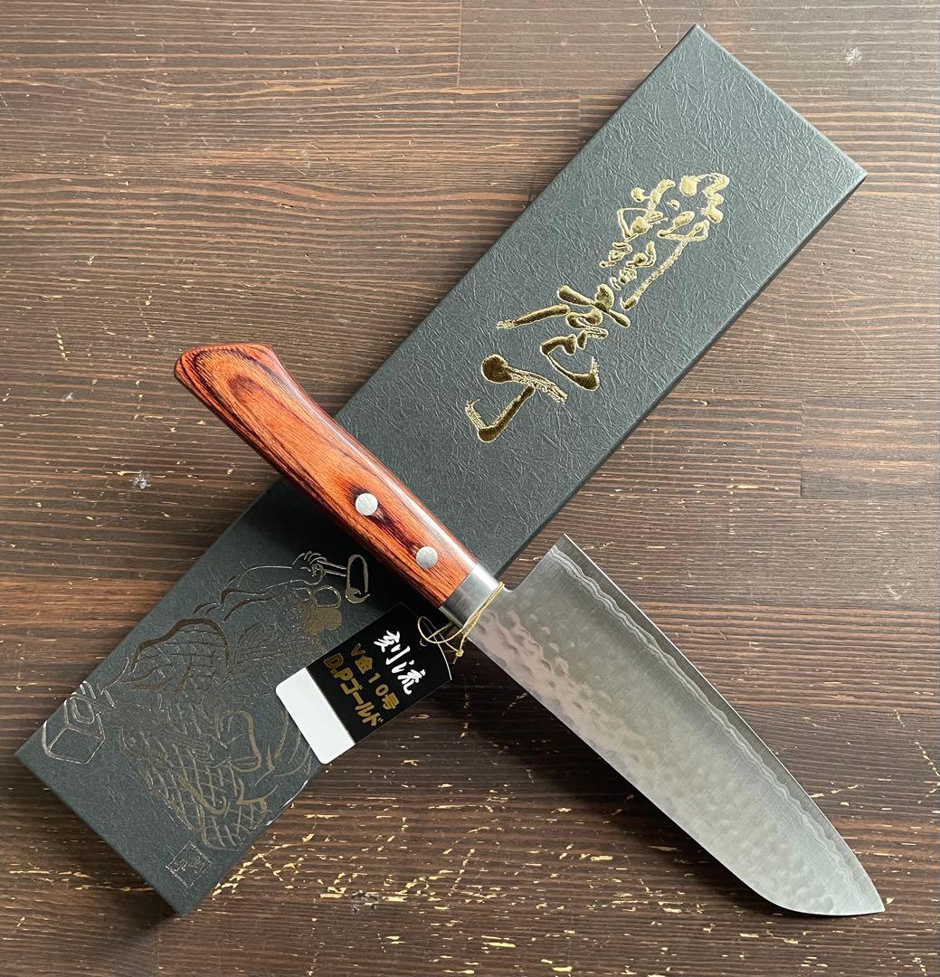 増谷刃物 訓平作 三徳包丁 VG10ステンレス 積層槌目（刻流）口金有