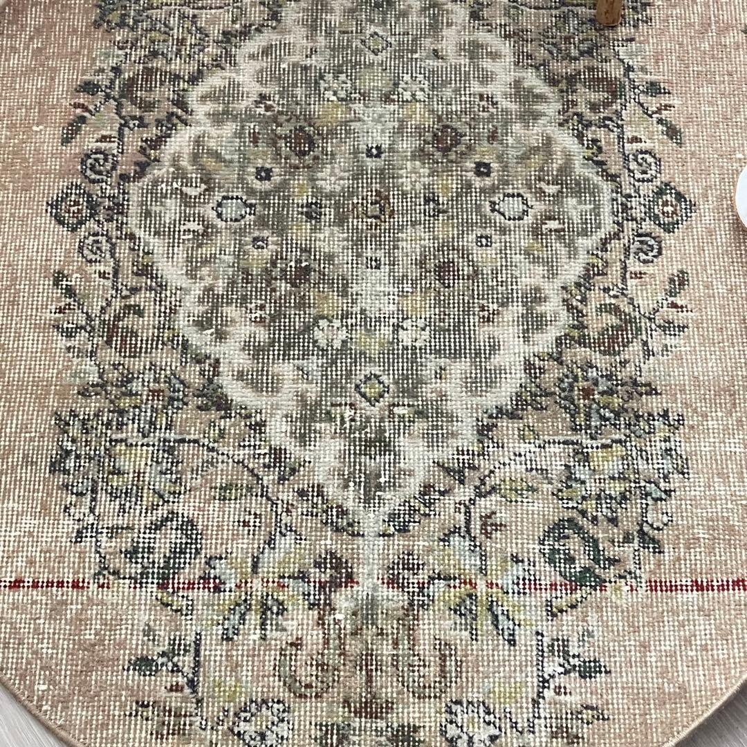 キャラメルベージュ89×84グレー メダリオン ラウンド トルコ