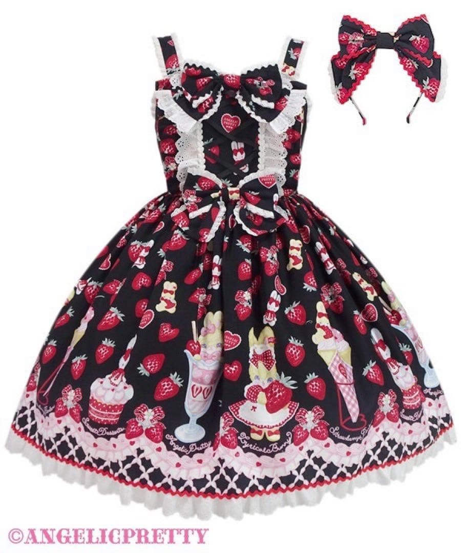 Angelic Pretty Lyrical Bunny Parlor 黒セット Angelic Pretty / Lyrical Bunny ParlorジャンパースカートSET 黒 Y-25