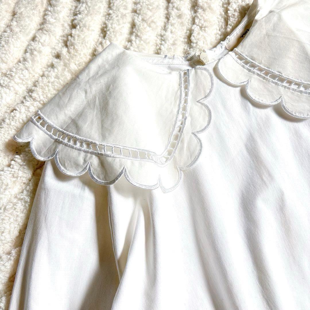 yoriヨリ スカラップ刺繍カラートップス 長袖 ホワイト ロンT - メルカリ