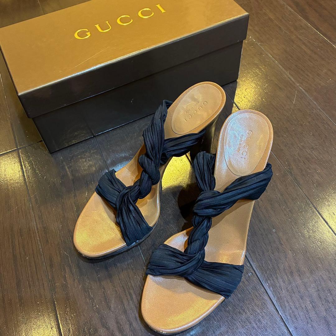 GUCCI ブラック ヒールサンダル 351/2 - メルカリ