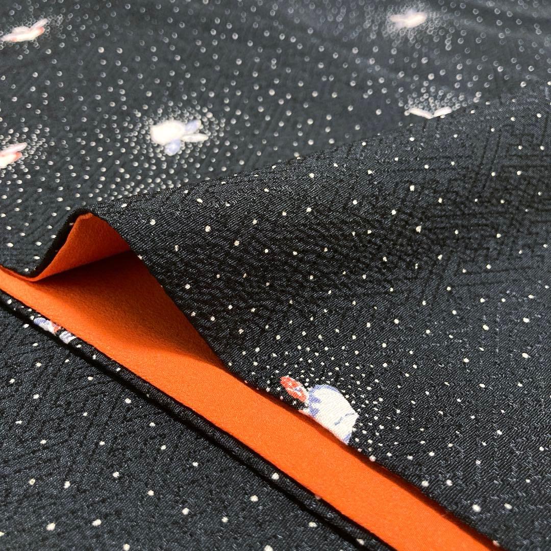 良品✨】東レシルック さんび 洗える着物 小紋 黒色 紗綾形地紋 かぶ