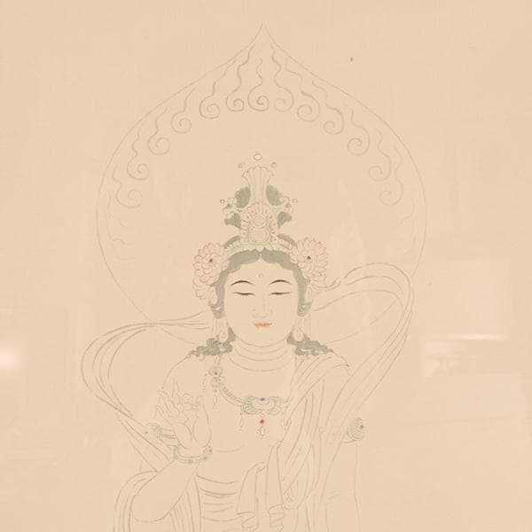 【岩崎甚一郎】　仏画　「菩薩」　仏教美術　【絵画・共シール・作家落款】