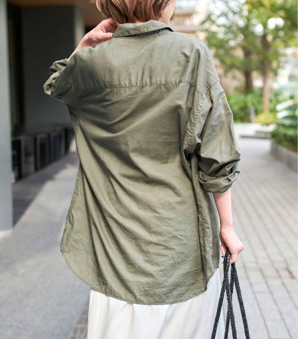 Spick and Span コットンリネンユーティリティーシャツ カーキ
