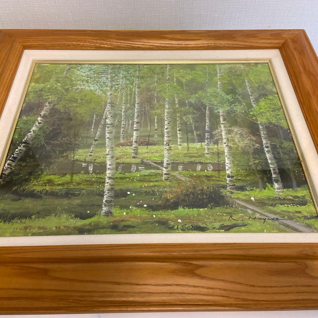 油彩 早瀬遼 油絵 白樺林 額入り 風景画 - メルカリ