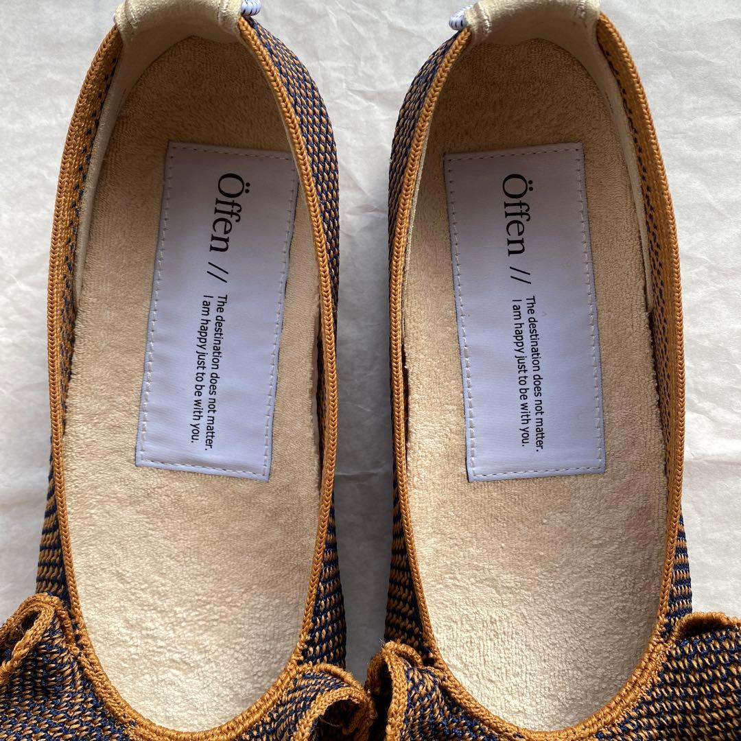 オッフェン　öffen　フラット　フリル　キャメル&ネイビー　23.5cm