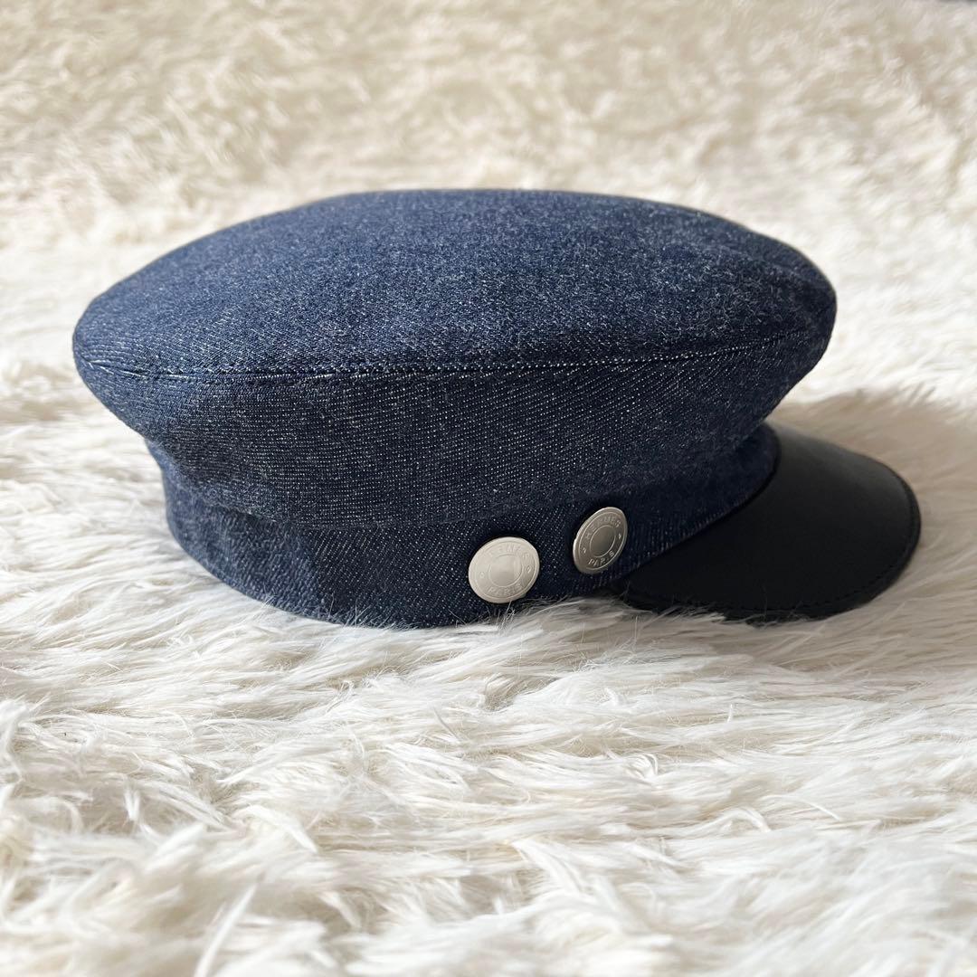 HERMES キャスケット ヴォーバン セリエ ネイビー デニム レザー 57