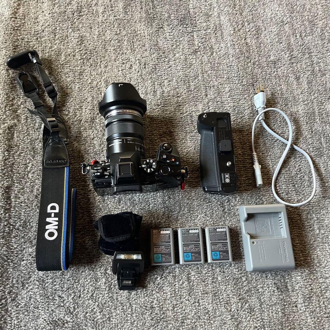 オリンパスE-M1 ミラーレス一眼 レンズセット 電池3個 バッテリーグリップ