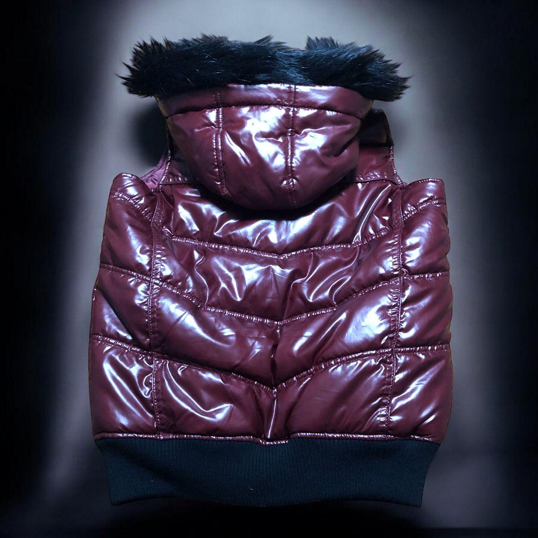 人気 y2k 光沢 バーガンディ ファーキルティングベスト ワイン色 M