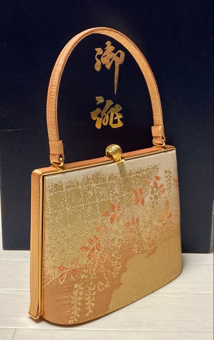 《未使用》佐賀錦　草履バッグセット　東京芝山ブランド　正絹　ゴールド　厚底