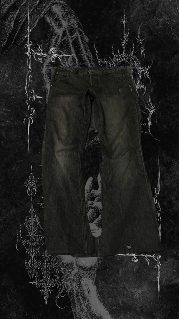 00s archive vile punk 平成　フレアデニム 弾丸ベルト付き 00s archive y2k 平成 フレアデニムパンツ ヒゲ - メルカリ