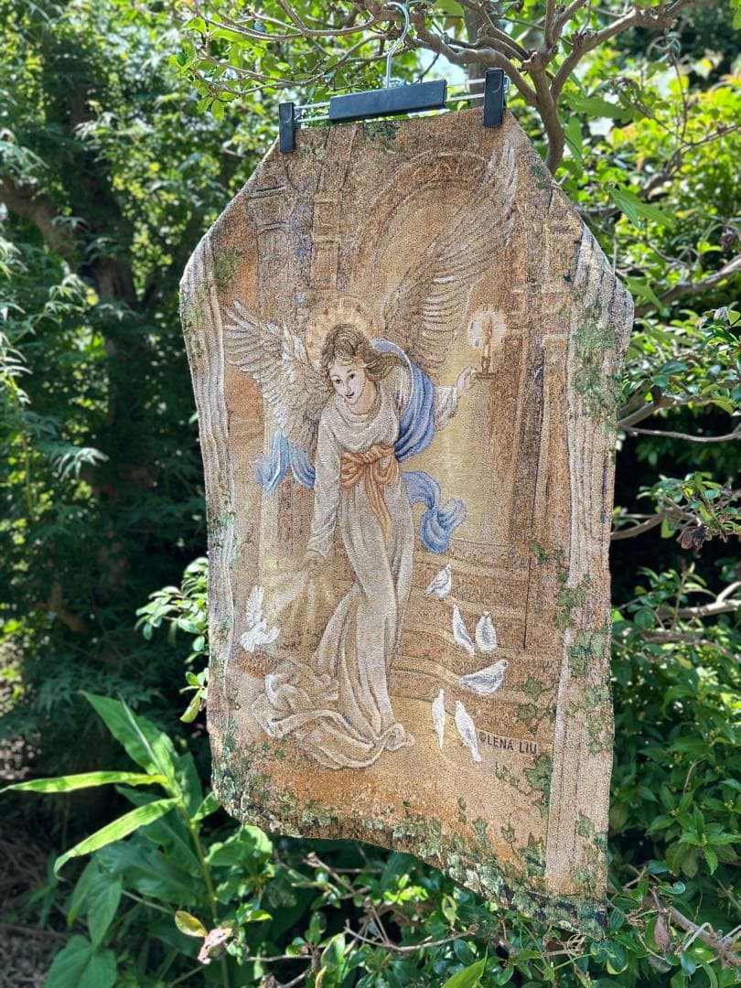 フランスアンティーク　タペストリー　大天使ガブリエル　作家名あり　ゴブラン織り フランスアンティーク ウォールアートゴブラン織り タペストリー