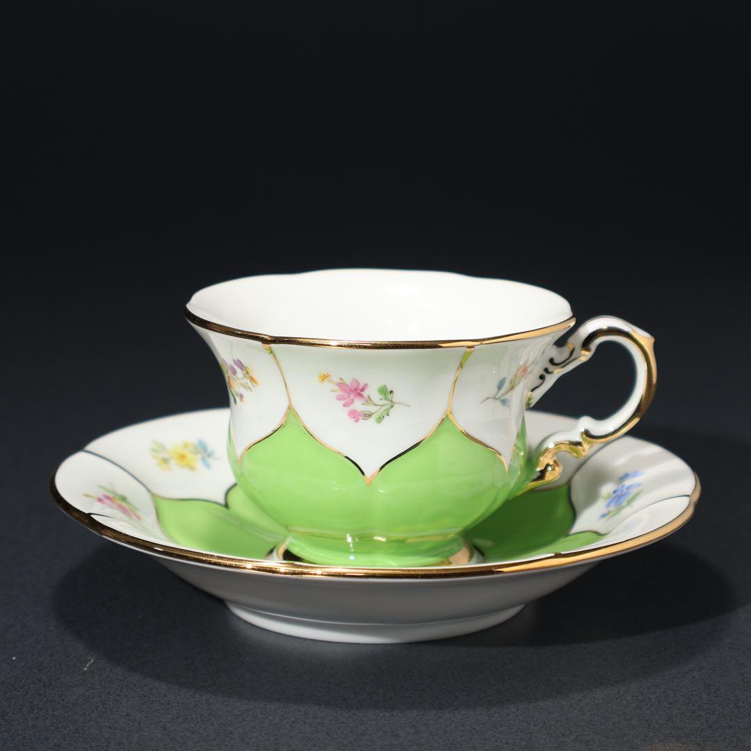 マイセン カップ＆ソーサー6客 金彩花柄色違いセット 紙箱 R1551ル