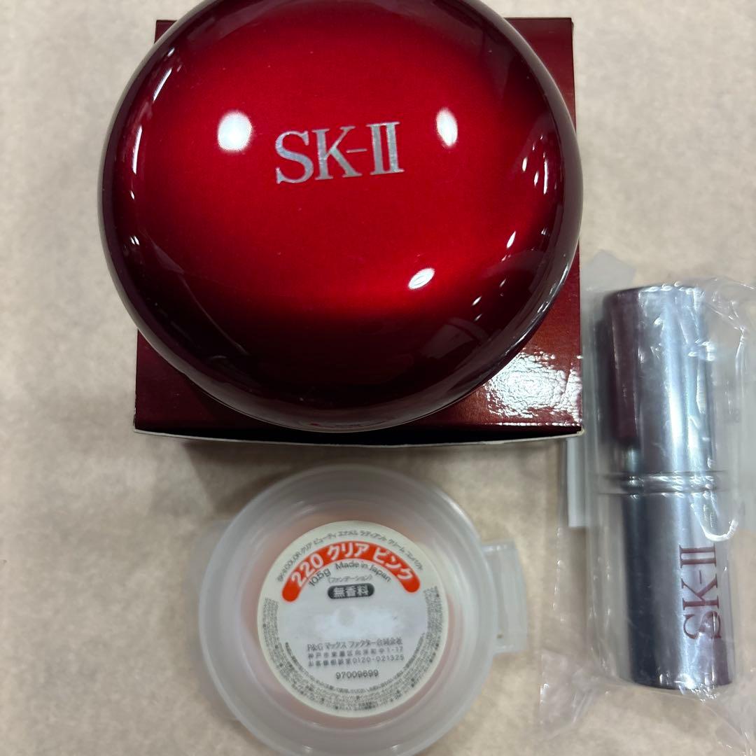 中古品SK-II クリアピンク220 ファンデーション ケース&ブラシセット