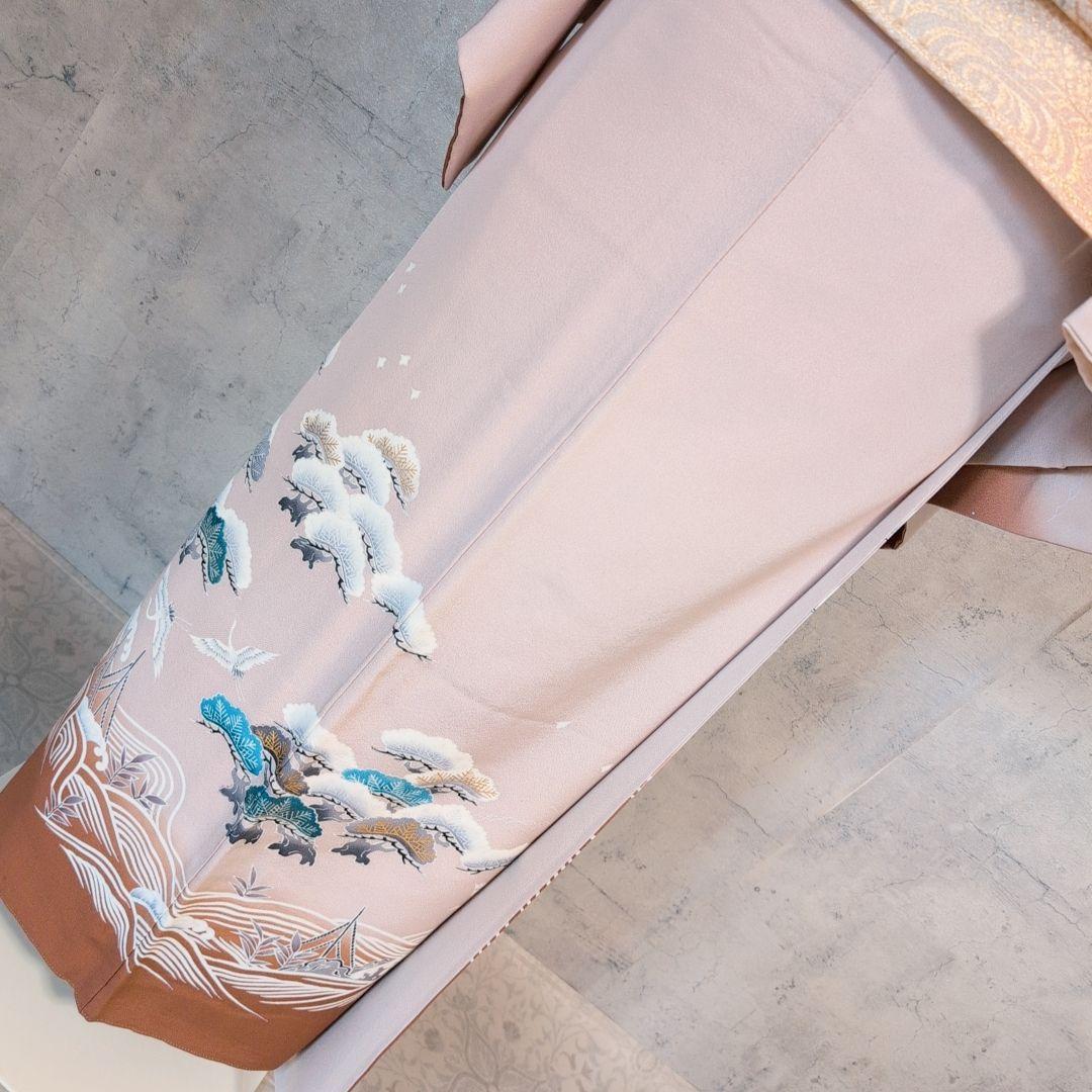 訪問着 フルセット 着物 正絹 金彩加工 松波鶴 祝い事 F2 - メルカリ