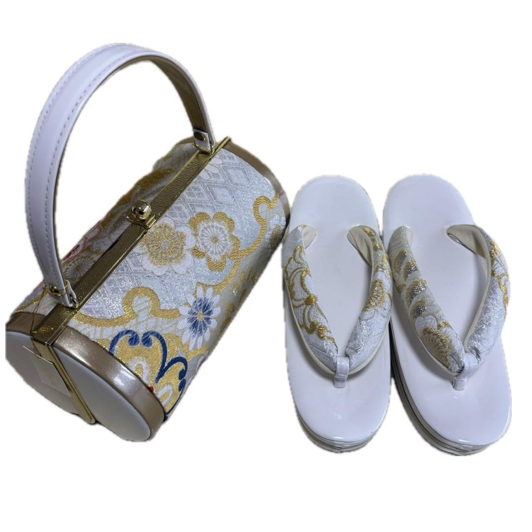 花柄刺繍の和装用バッグと下駄セット/成人式