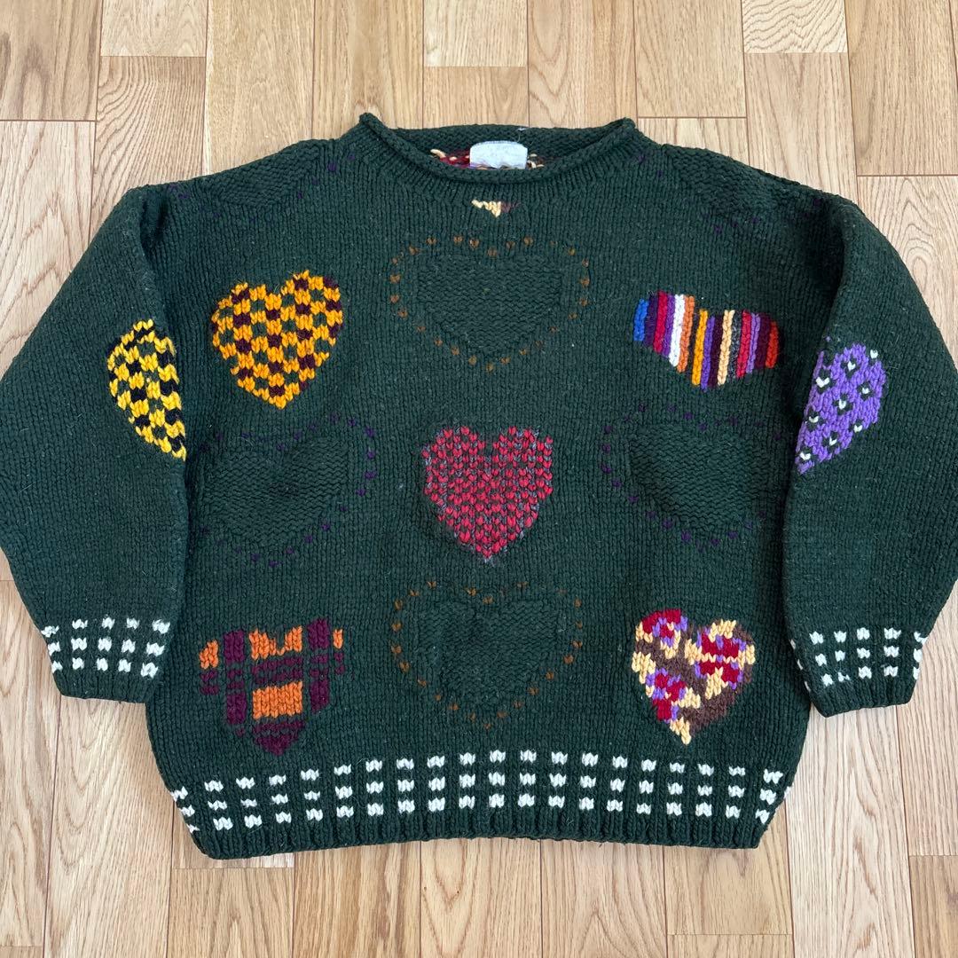 90s エクアドル　ニット　ヴィンテージ　ハート柄　花　バーズアイ 90s エクアドル ニット ヴィンテージ ハート柄 花 バーズアイ 90s