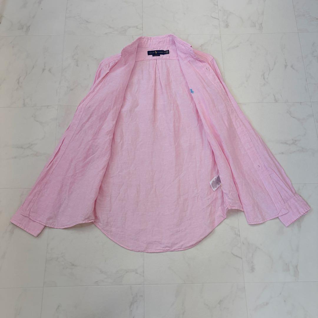 ラルフローレン ピンク リネン 長袖シャツ ポニー刺繍 XS インド製
