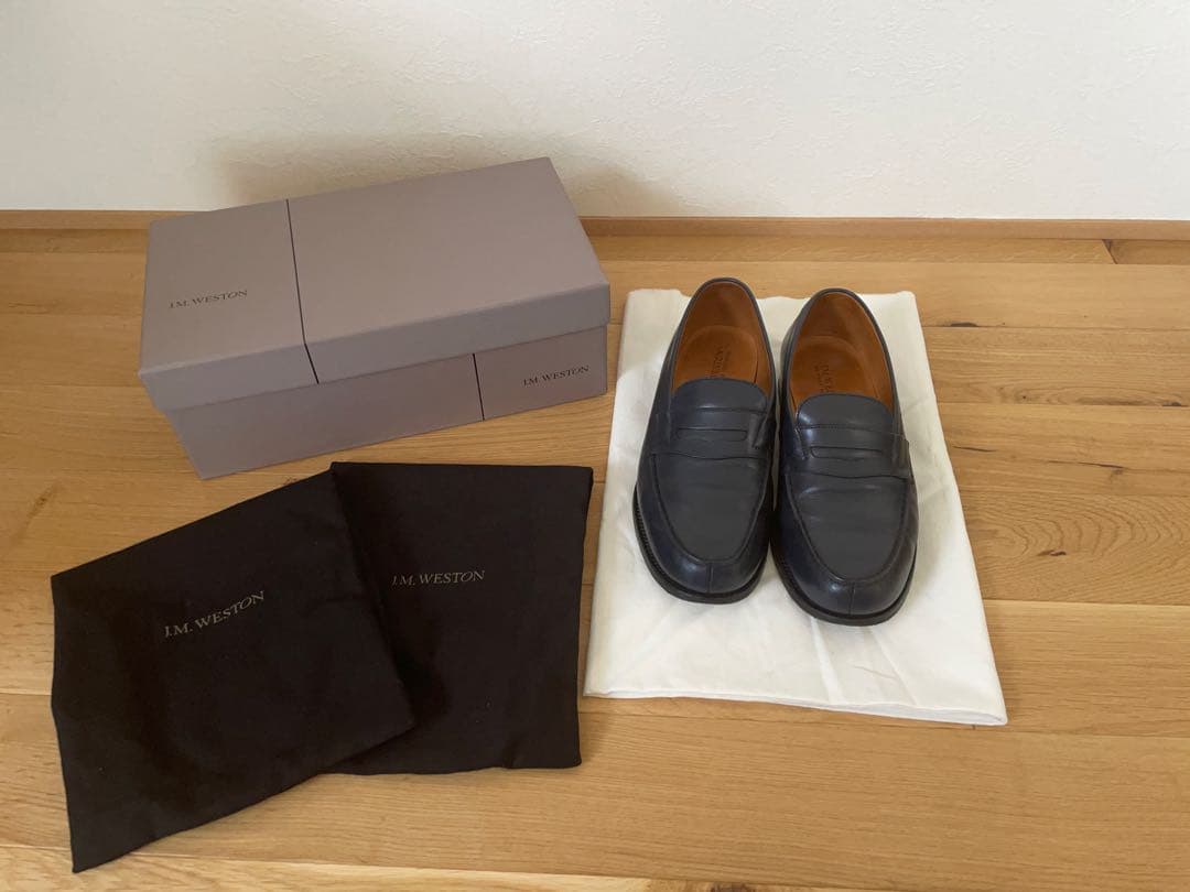 JM WESTON ネイビー レザー ローファー フラットシューズ 25cm