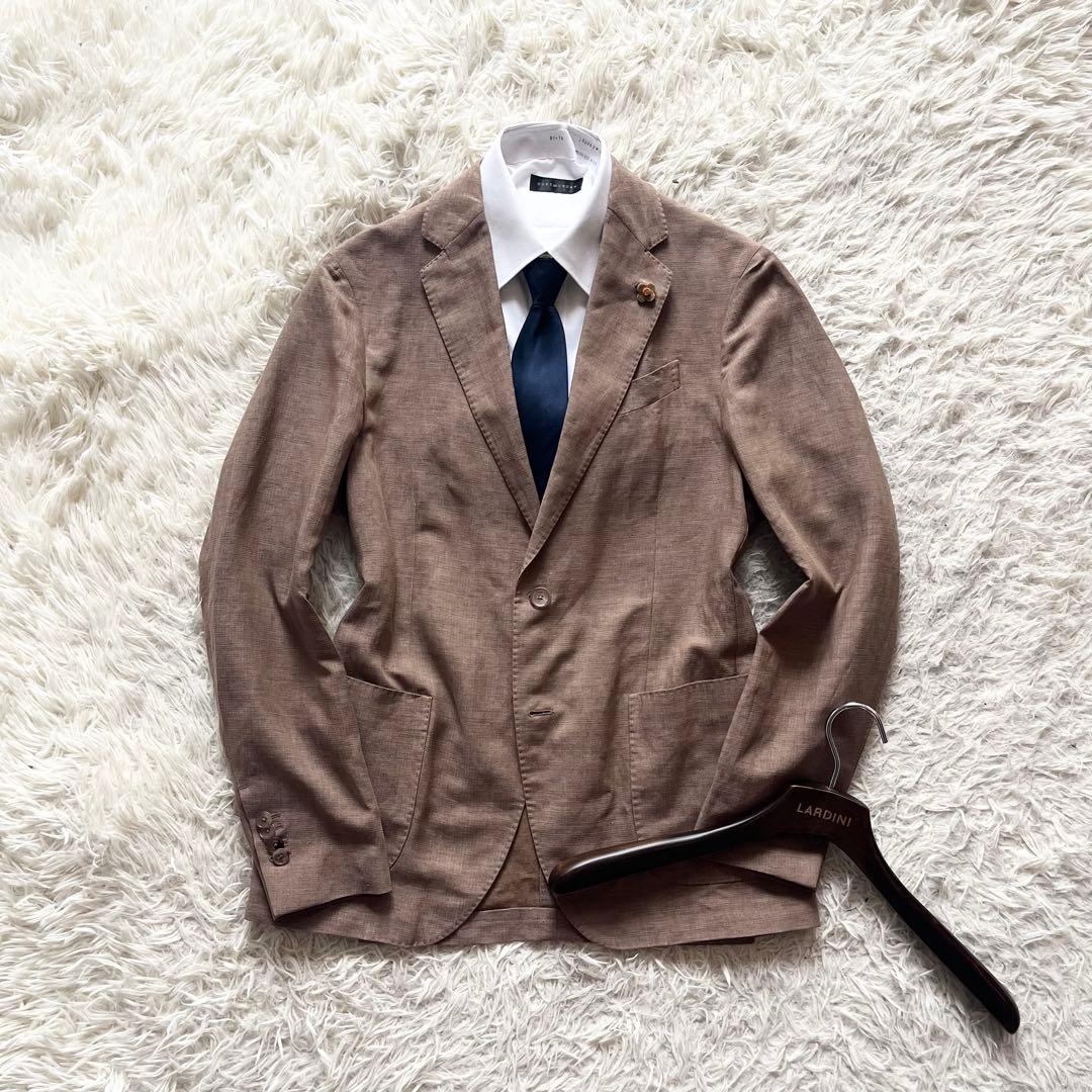 <美品>LARDINI 新ロゴ ブラウン 春夏 リネン テンセル ジャケット48 美品>LARDINI 新ロゴ ブラウン 春夏 リネン テンセル ジャケット48